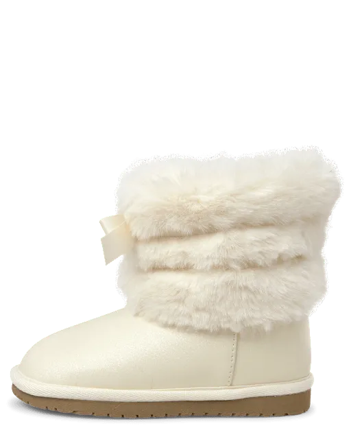 Girls Faux Fur Ribbon Chalet Boots - Little Essentials
