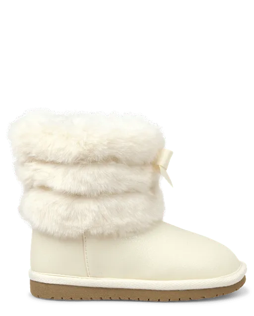 Girls Faux Fur Ribbon Chalet Boots - Little Essentials