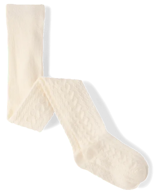 Girls Heart Cable Knit Tights - Little Essentials