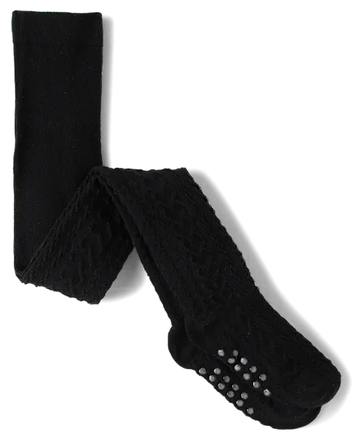 Girls Heart Cable Knit Tights - Little Essentials