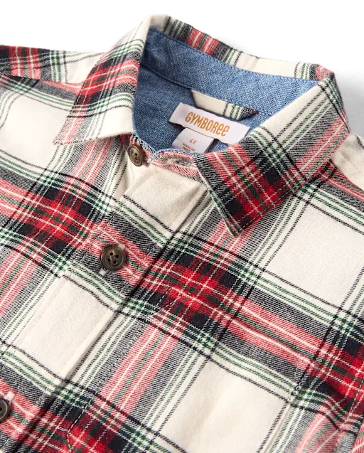 Boys Plaid Flannel Button Up Shirt - Tartan Remix