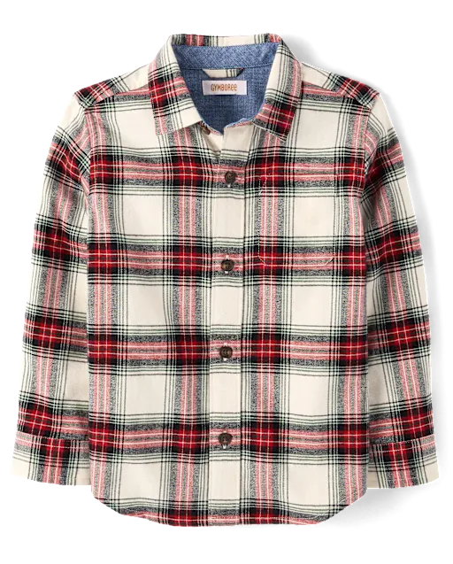 Boys Plaid Flannel Button Up Shirt - Tartan Remix