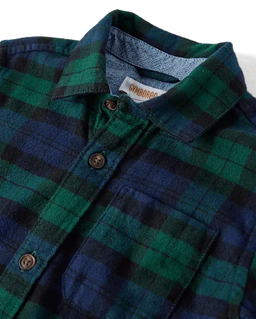 Boys Plaid Flannel Long Sleeve Button Front Woven Shirt - Tartan Remix