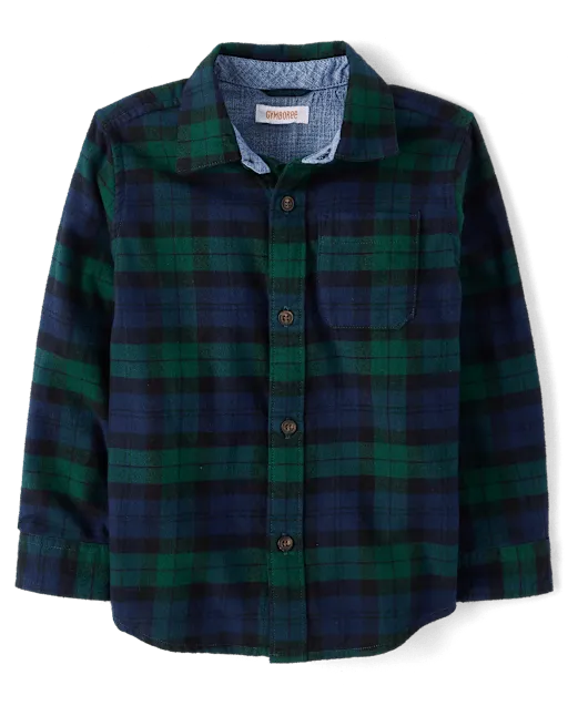 Boys Plaid Flannel Long Sleeve Button Front Woven Shirt - Tartan Remix