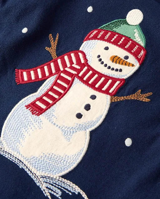 Boys Embroidered Snowman Top - Tartan Remix