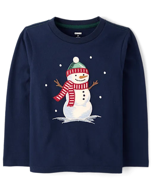 Boys Embroidered Snowman Top - Tartan Remix