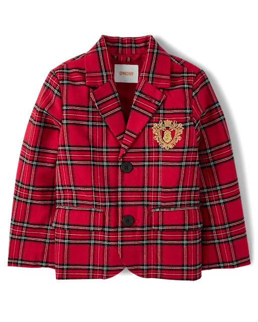 Boys Embroidered Plaid Flannel Blazer - Tartan Remix