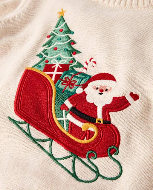 Boys Embroidered Sleigh Sweater - Tartan Remix