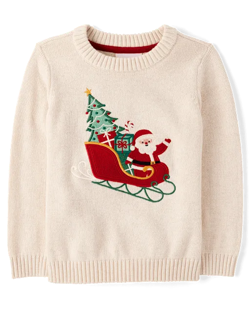 Boys Embroidered Sleigh Sweater - Tartan Remix