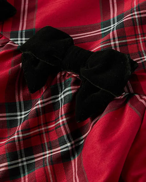 Girls Plaid Bow Ruffle Dress - Tartan Remix