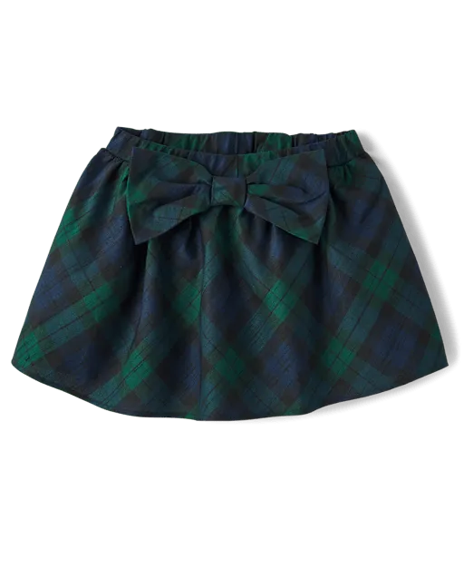Girls Taffeta Pleated Bow Skirt
