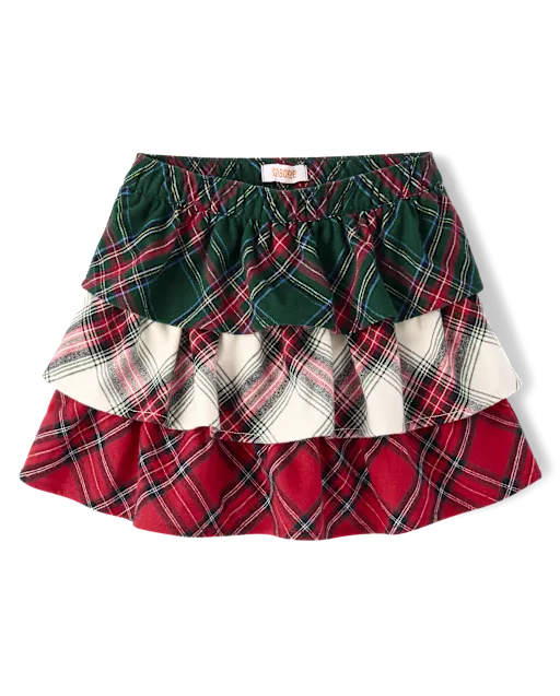 Girls Plaid Flannel Tiered Skort - Tartan Remix
