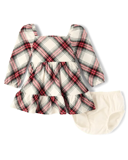 Baby Girls Plaid Flannel Ruffle Dress - Tartan Remix