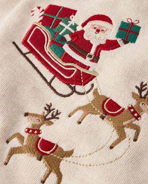 Girls Embroidered Holiday Scene Peplum Sweater Dress - Tartan Remix