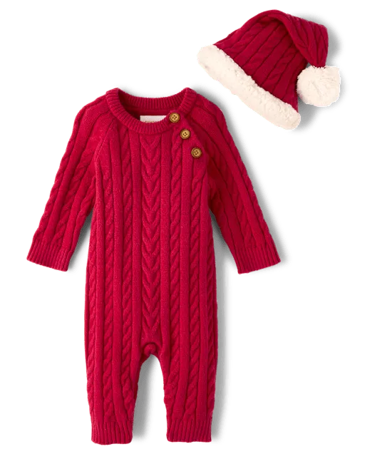 Baby Cable Knit Romper 2-Piece Outfit Set