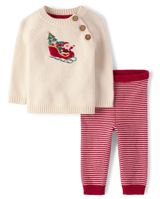 Baby Boys Embroidered Sleigh 2-Piece Sweater Set - Tartan Remix