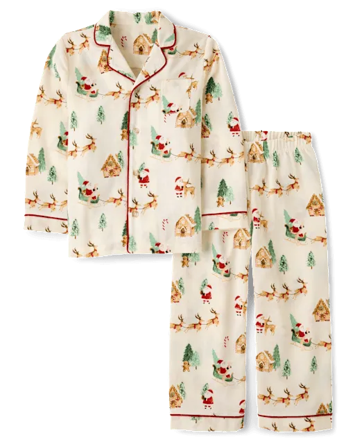 Kids Santa Flannel Button Front Pajamas