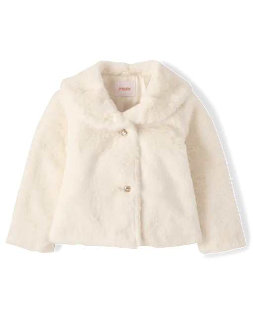 Girls Faux Fur Jacket - Tartan Remix