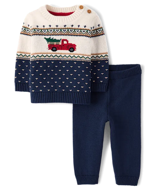 Baby Boys Truck Fairisle 2-Piece Sweater Set - Tartan Remix