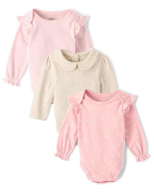 Baby Girls Snowflake Flutter Bodysuit 3-Pack