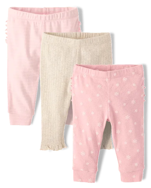 Baby Girls Snowflake Leggings 3-Pack
