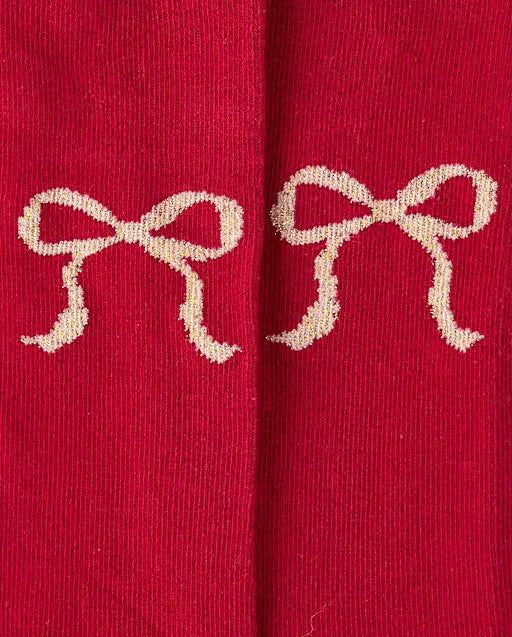 Girls Metallic Bow Tights - Tartan Remix