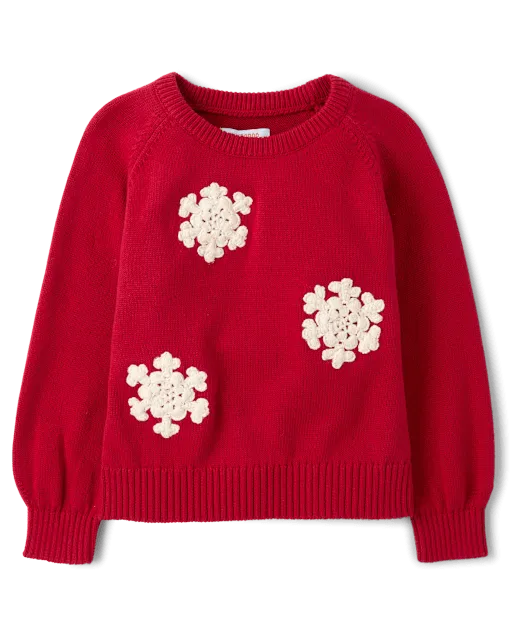 Girls Crochet Snowflake Raglan Sweater - Tartan Remix