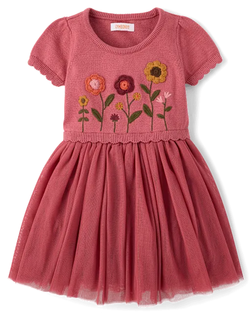 Girls Crochet Floral Sweater Tutu Dress - The Harvest Edit