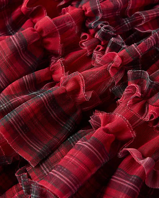 Girls Plaid Mesh Ruffle Tutu Skirt - Tartan Remix