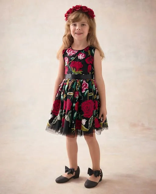 Girls Embroidered Floral Tulle Fit And Flare Dress - Marchesa Mini x Gymboree